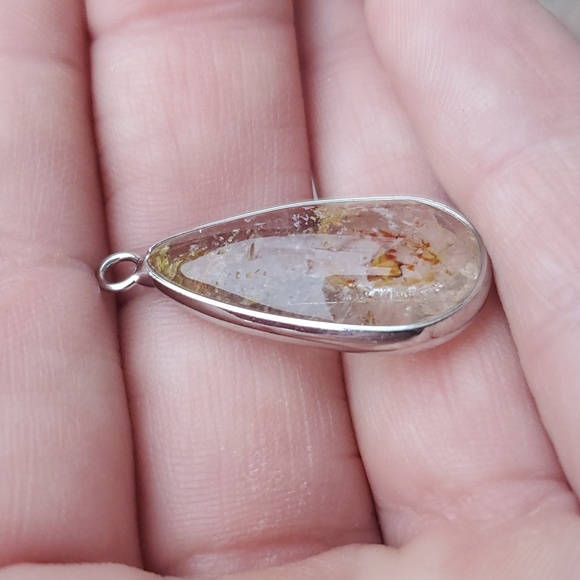 New Natural Rutilated Quartz Teardrop Silver Pendant. - Picture 4 of 16